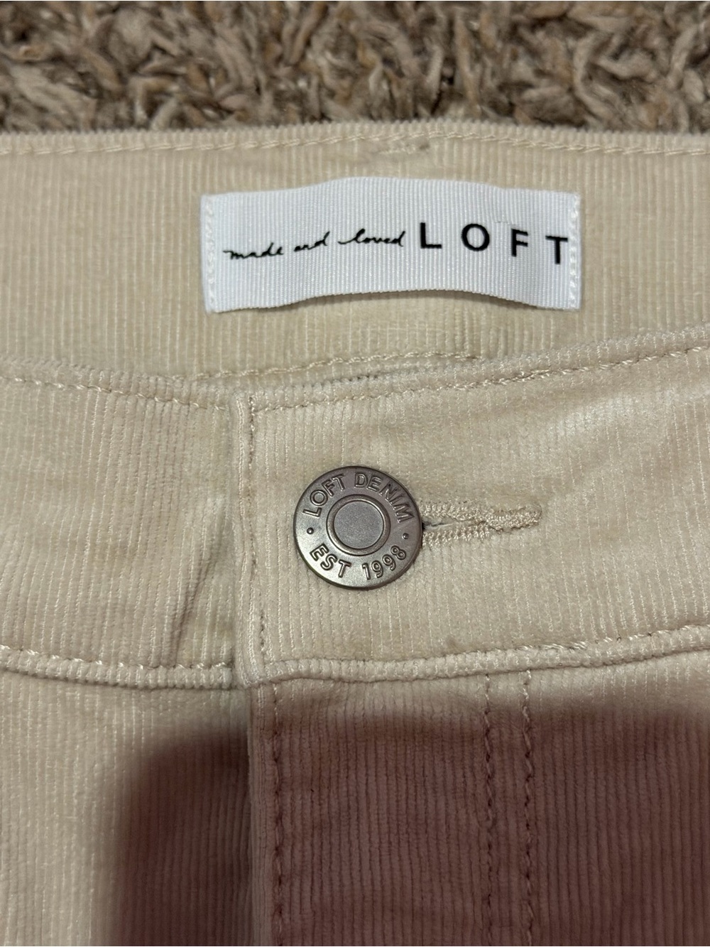 LOFT Cream Corduroy High-Rise Pants - Picture 4 of 6